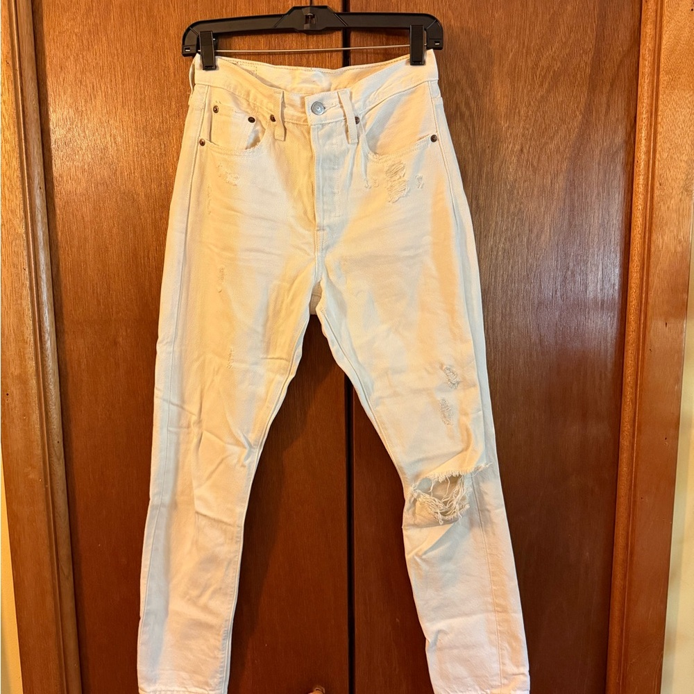 Levi's Women's Distressed 501’s Cream Jeans